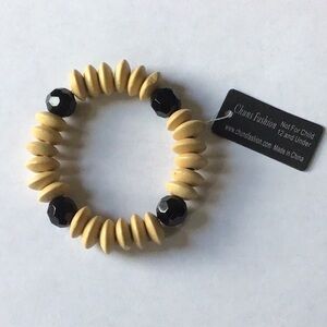 Tan and Black Beaded Stretch Bracelet - NWT